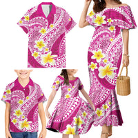 Plumeria Polynesian Pink Glitter Pattern Family Matching Mermaid Dress and Hawaiian Shirt LT01 - Polynesian Pride