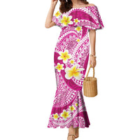 Plumeria Polynesian Pink Glitter Pattern Family Matching Mermaid Dress and Hawaiian Shirt LT01 Mom's Dress Pink - Polynesian Pride