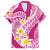 Plumeria Polynesian Pink Glitter Pattern Family Matching Off The Shoulder Long Sleeve Dress and Hawaiian Shirt