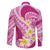 Plumeria Polynesian Pink Glitter Pattern Family Matching Off The Shoulder Long Sleeve Dress and Hawaiian Shirt