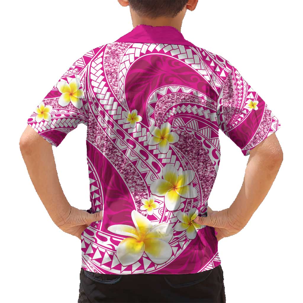 Plumeria Polynesian Pink Glitter Pattern Family Matching Off Shoulder Maxi Dress and Hawaiian Shirt LT01 - Polynesian Pride