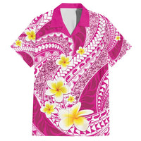 Plumeria Polynesian Pink Glitter Pattern Family Matching Off Shoulder Maxi Dress and Hawaiian Shirt LT01 Dad's Shirt - Short Sleeve Pink - Polynesian Pride