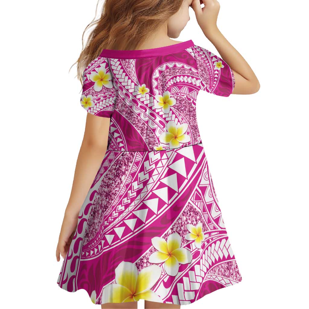 Plumeria Polynesian Pink Glitter Pattern Family Matching Off Shoulder Short Dress and Hawaiian Shirt LT01 - Polynesian Pride
