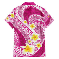 Plumeria Polynesian Pink Glitter Pattern Family Matching Off Shoulder Short Dress and Hawaiian Shirt LT01 - Polynesian Pride