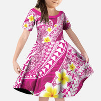 Plumeria Polynesian Pink Glitter Pattern Family Matching Short Sleeve Bodycon Dress and Hawaiian Shirt LT01 Daughter's Dress Pink - Polynesian Pride