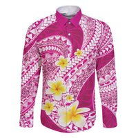 Plumeria Polynesian Pink Glitter Pattern Family Matching Short Sleeve Bodycon Dress and Hawaiian Shirt LT01 Dad's Shirt - Long Sleeve Pink - Polynesian Pride