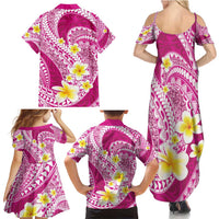 Plumeria Polynesian Pink Glitter Pattern Family Matching Summer Maxi Dress and Hawaiian Shirt LT01 - Polynesian Pride