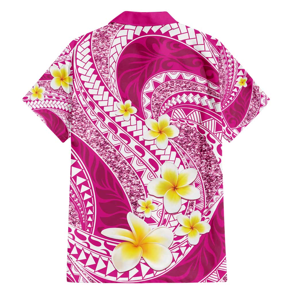 Plumeria Polynesian Pink Glitter Pattern Family Matching Tank Maxi Dress and Hawaiian Shirt LT01 - Polynesian Pride
