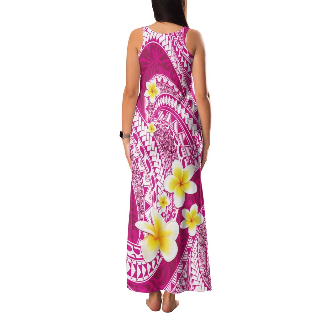 Plumeria Polynesian Pink Glitter Pattern Family Matching Tank Maxi Dress and Hawaiian Shirt LT01 - Polynesian Pride