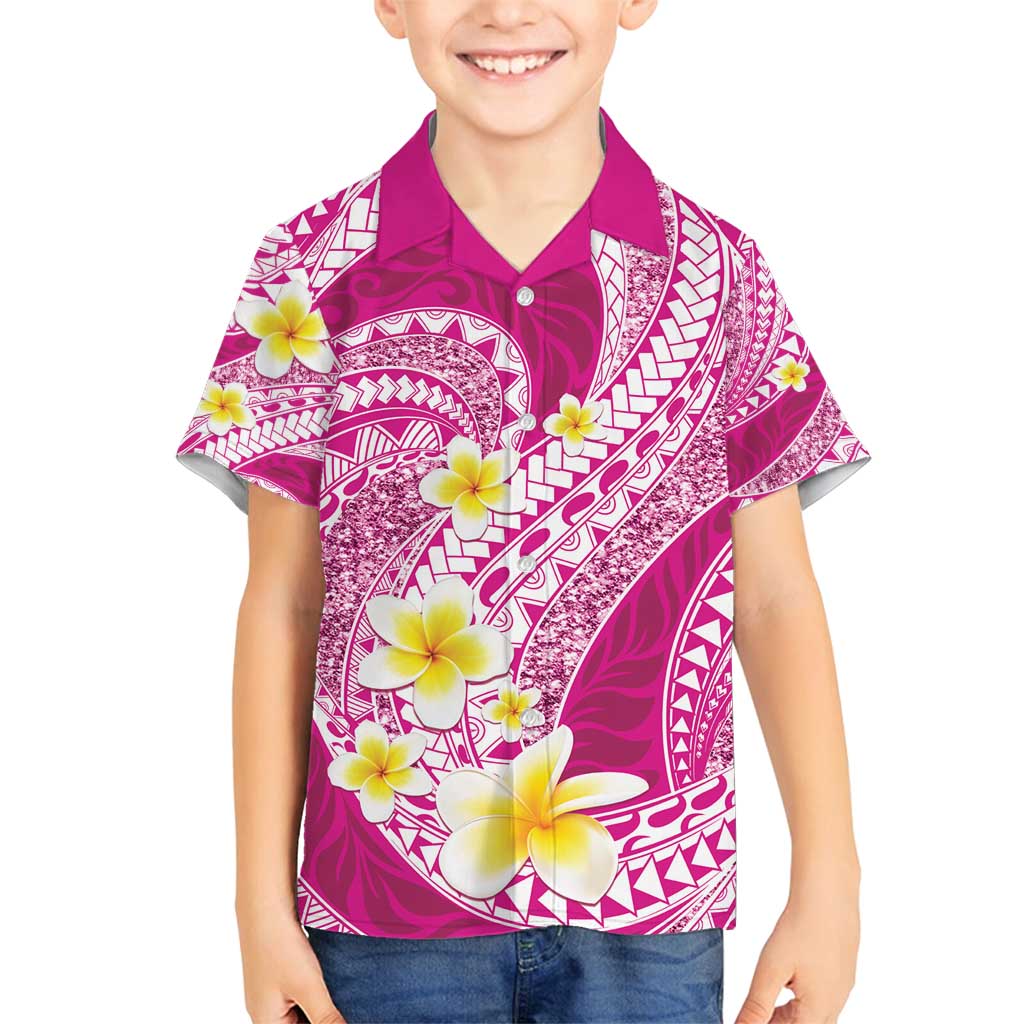 Plumeria Polynesian Pink Glitter Pattern Family Matching Tank Maxi Dress and Hawaiian Shirt LT01 Son's Shirt Pink - Polynesian Pride