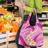 Plumeria Polynesian Pink Glitter Pattern Grocery Bag