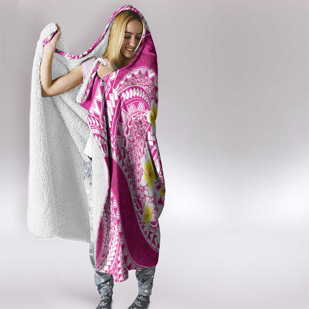 Plumeria Polynesian Pink Glitter Pattern Hooded Blanket