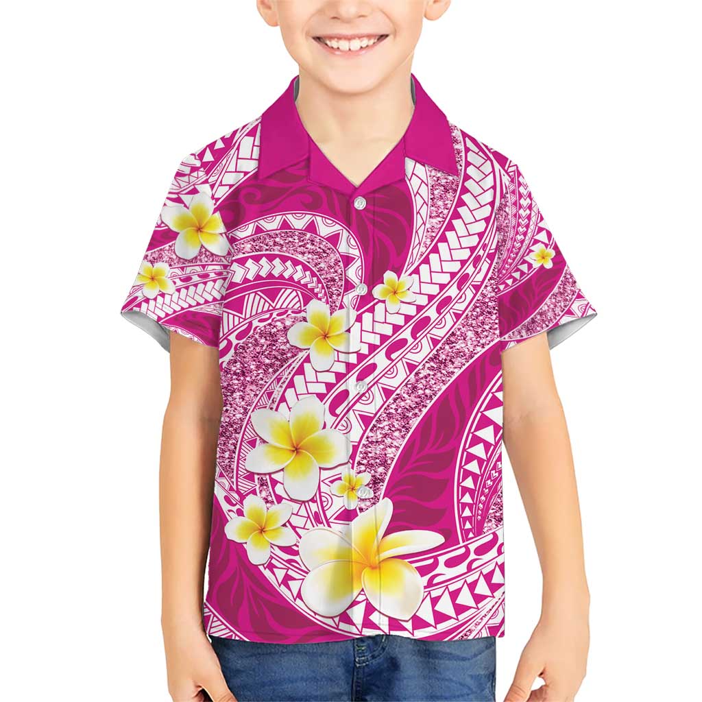 Plumeria Polynesian Pink Glitter Pattern Kid Hawaiian Shirt LT01 Kid Pink - Polynesian Pride