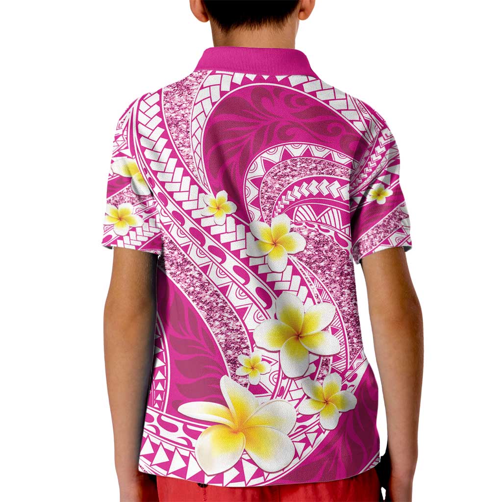 Plumeria Polynesian Pink Glitter Pattern Kid Polo Shirt LT01 - Polynesian Pride