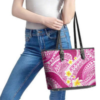 Plumeria Polynesian Pink Glitter Pattern Leather Tote Bag LT01 - Polynesian Pride