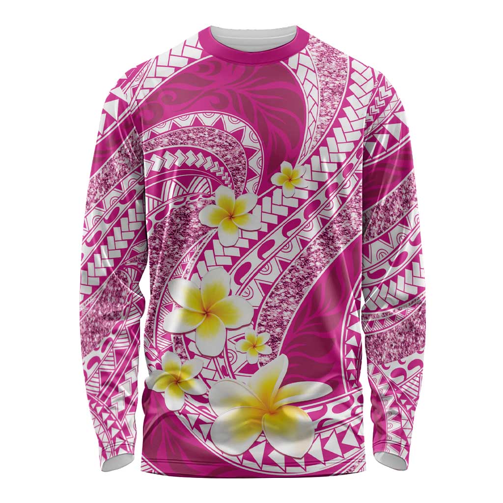 Plumeria Polynesian Pink Glitter Pattern Long Sleeve Shirt