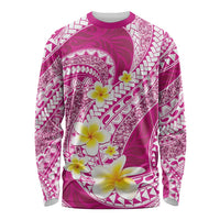 Plumeria Polynesian Pink Glitter Pattern Long Sleeve Shirt