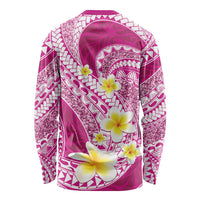 Plumeria Polynesian Pink Glitter Pattern Long Sleeve Shirt