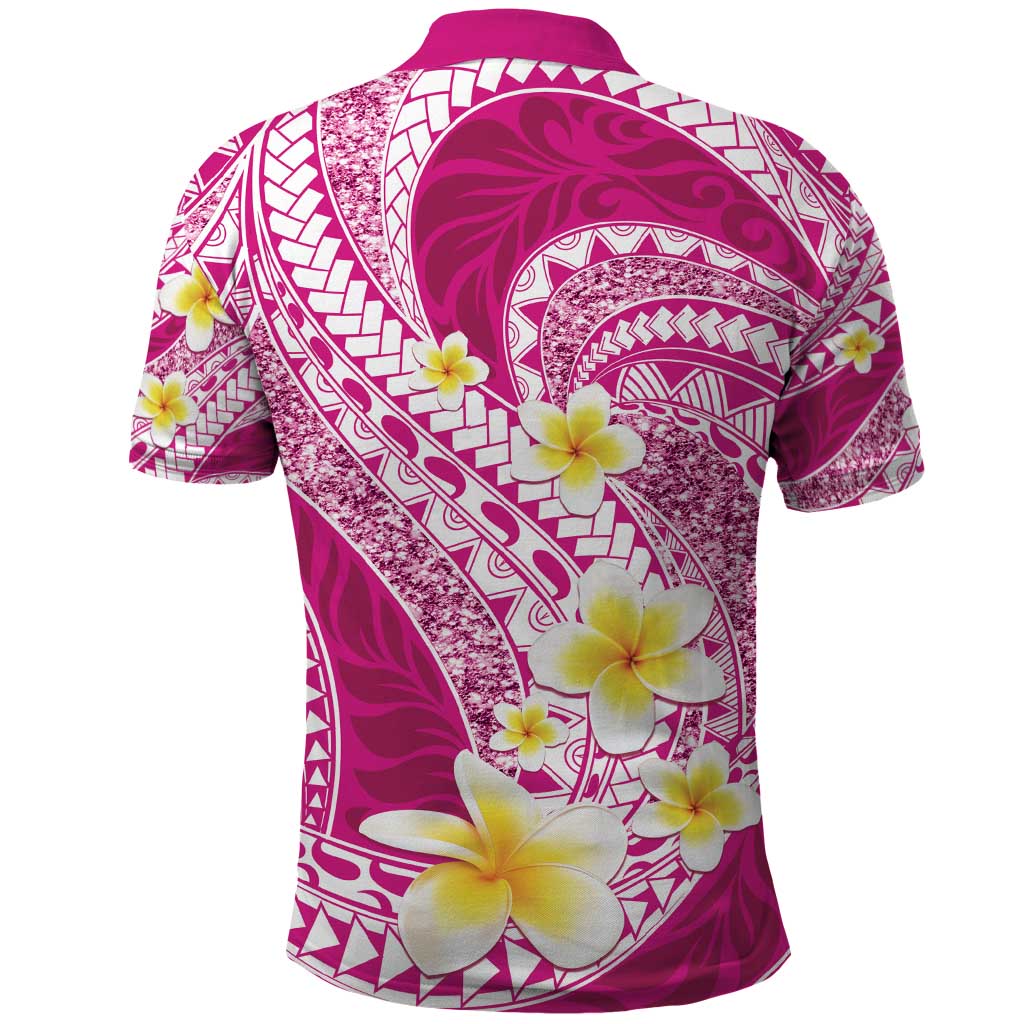 Plumeria Polynesian Pink Glitter Pattern Polo Shirt LT01 - Polynesian Pride