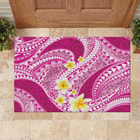 Plumeria Polynesian Pink Glitter Pattern Rubber Doormat