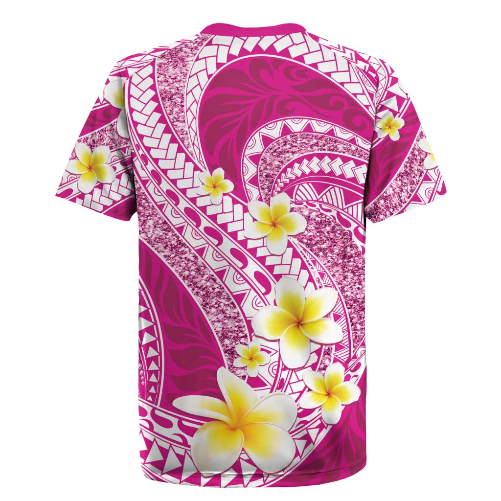 Plumeria Polynesian Pink Glitter Pattern Rugby Jersey