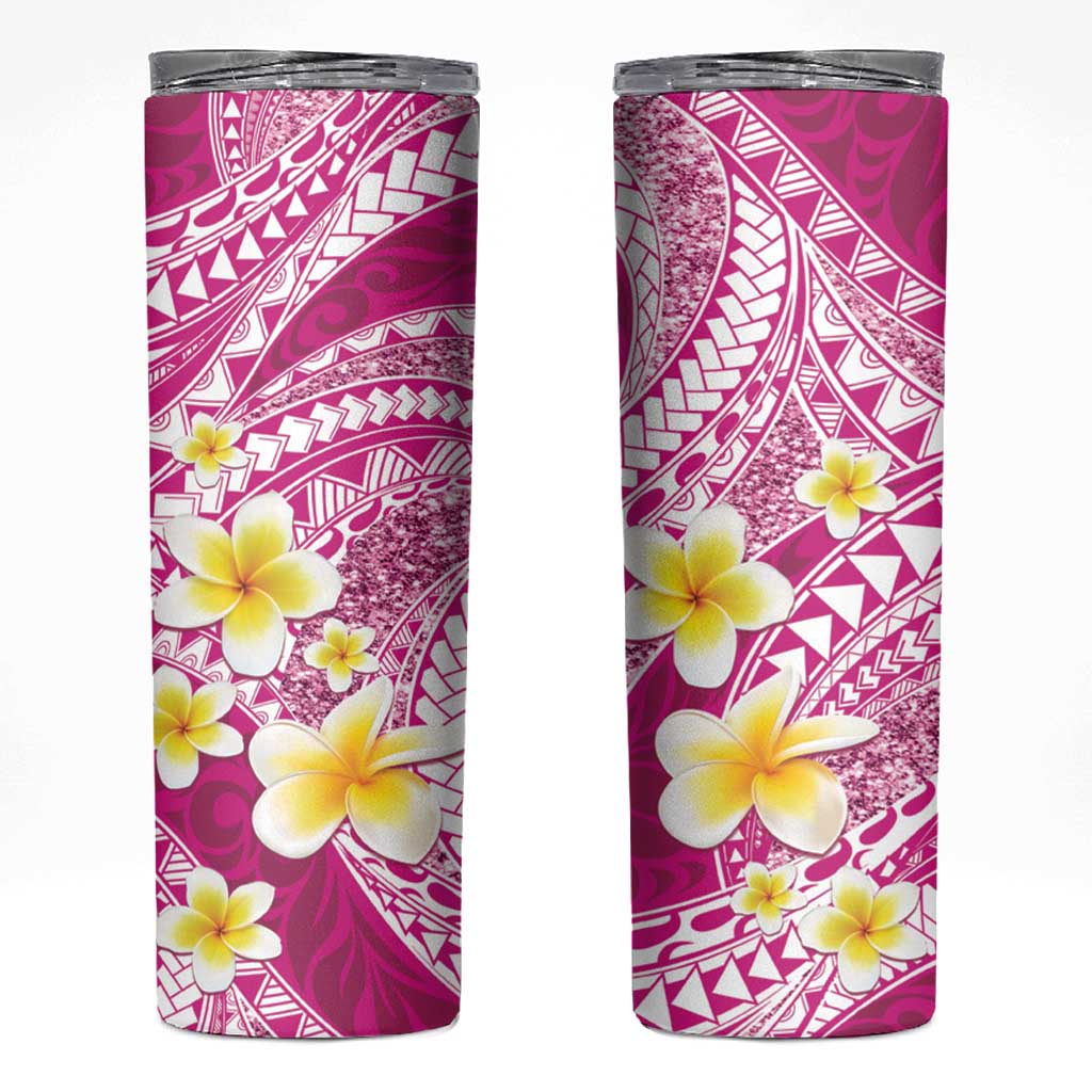 Plumeria Polynesian Pink Glitter Pattern Skinny Tumbler LT01 Pink - Polynesian Pride