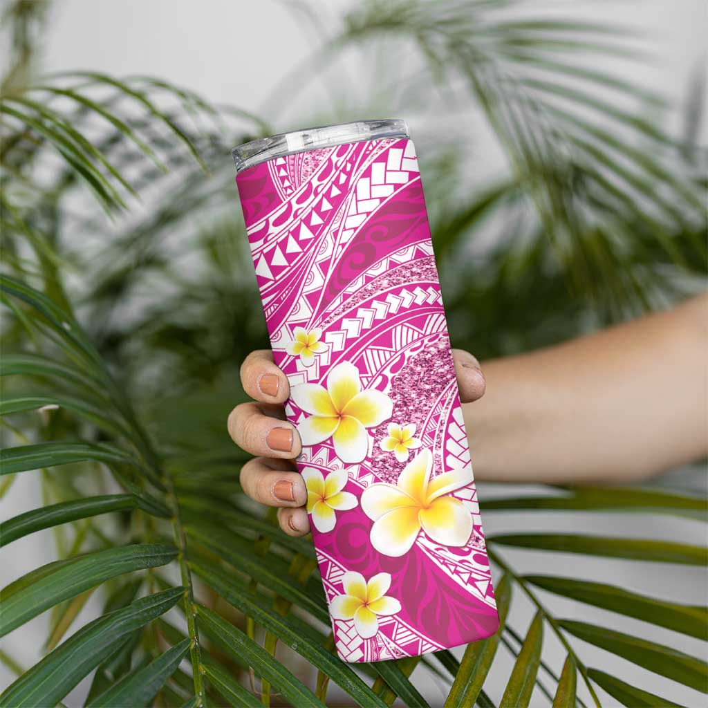 Plumeria Polynesian Pink Glitter Pattern Skinny Tumbler LT01 - Polynesian Pride