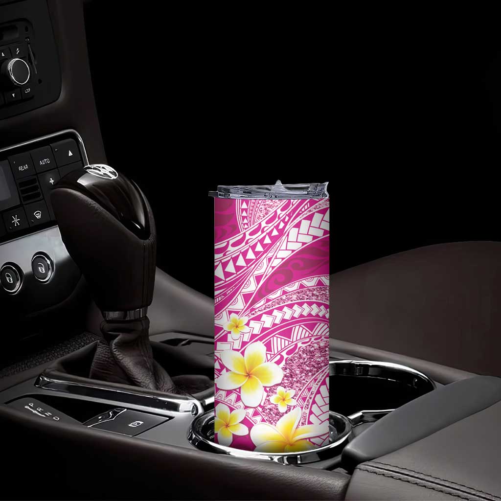 Plumeria Polynesian Pink Glitter Pattern Skinny Tumbler LT01 - Polynesian Pride