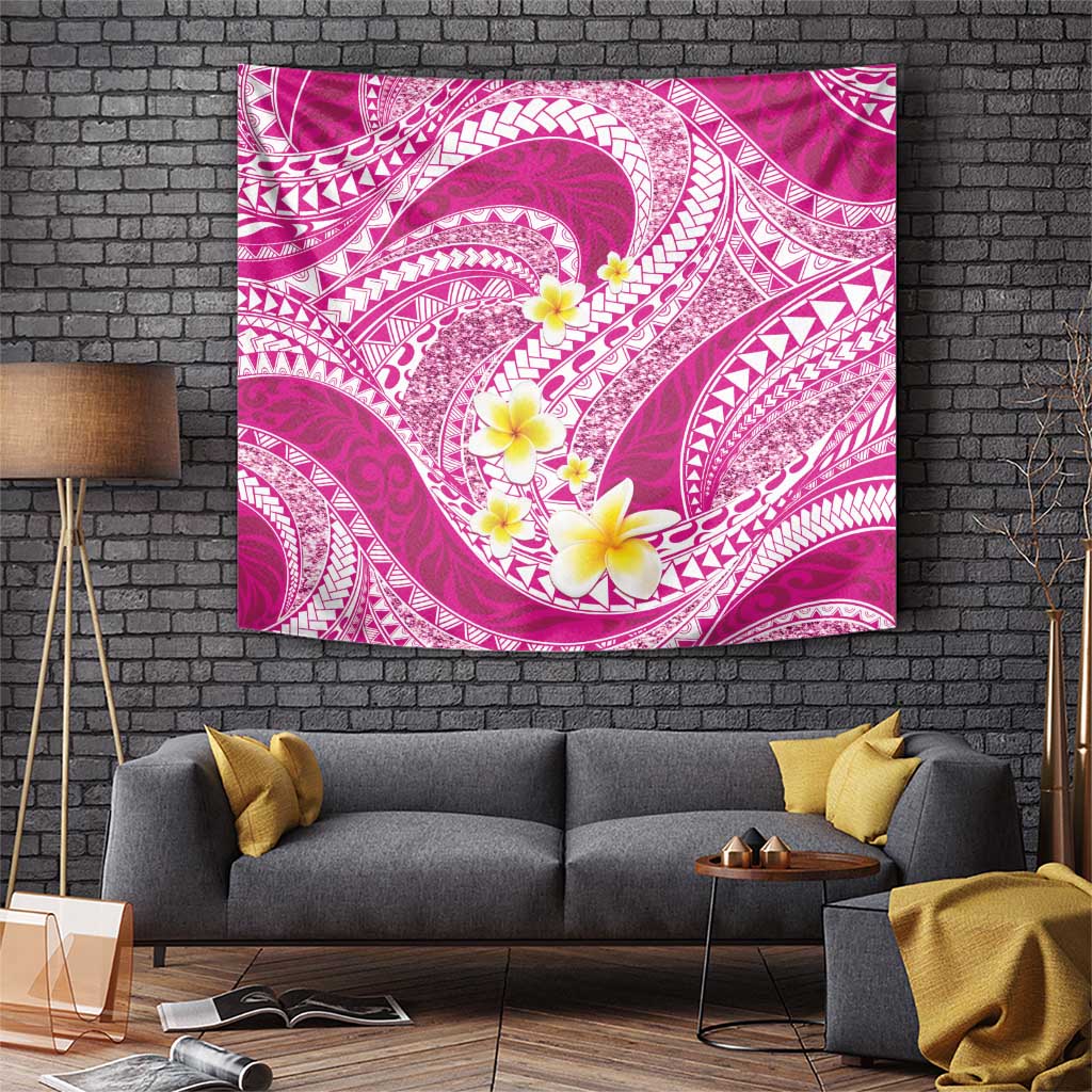 Plumeria Polynesian Pink Glitter Pattern Tapestry