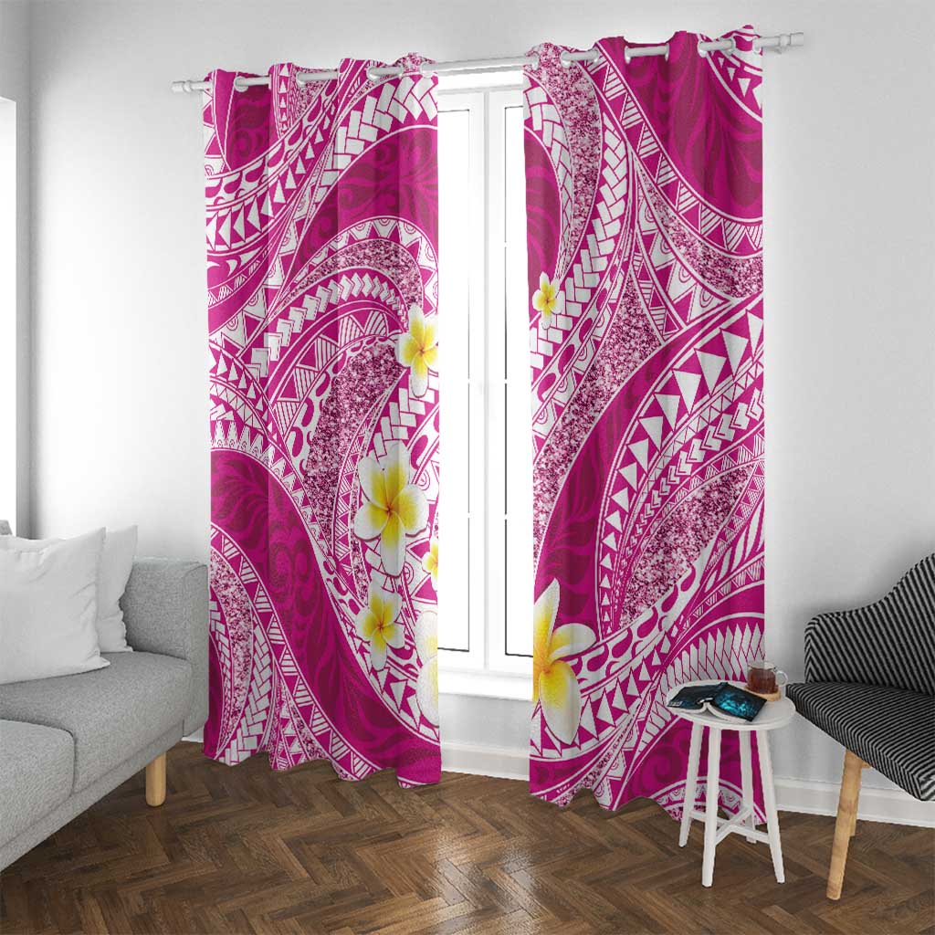 Plumeria Polynesian Pink Glitter Pattern Window Curtain