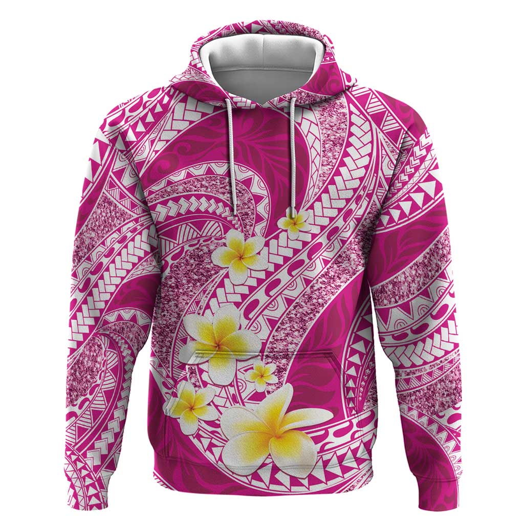 Plumeria Polynesian Pink Glitter Pattern Zip Hoodie