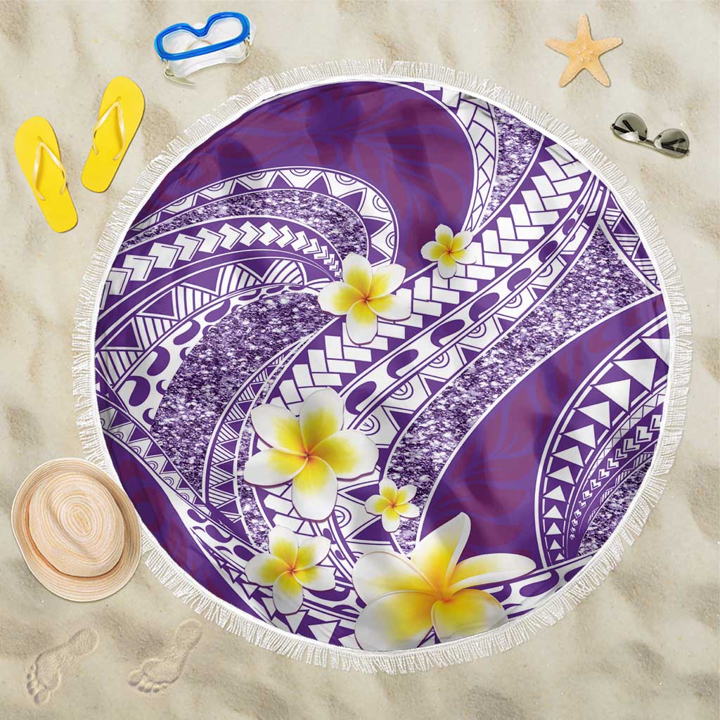 Plumeria Polynesian Purple Glitter Pattern Beach Blanket