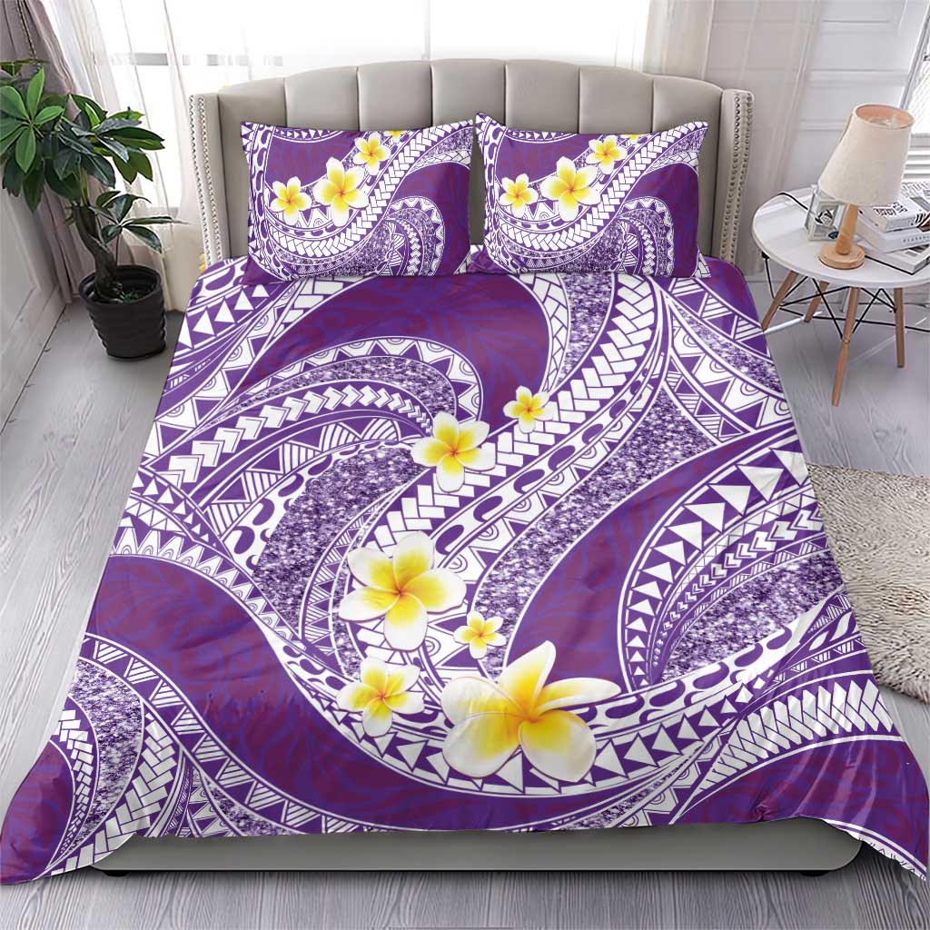 Plumeria Polynesian Purple Glitter Pattern Bedding Set