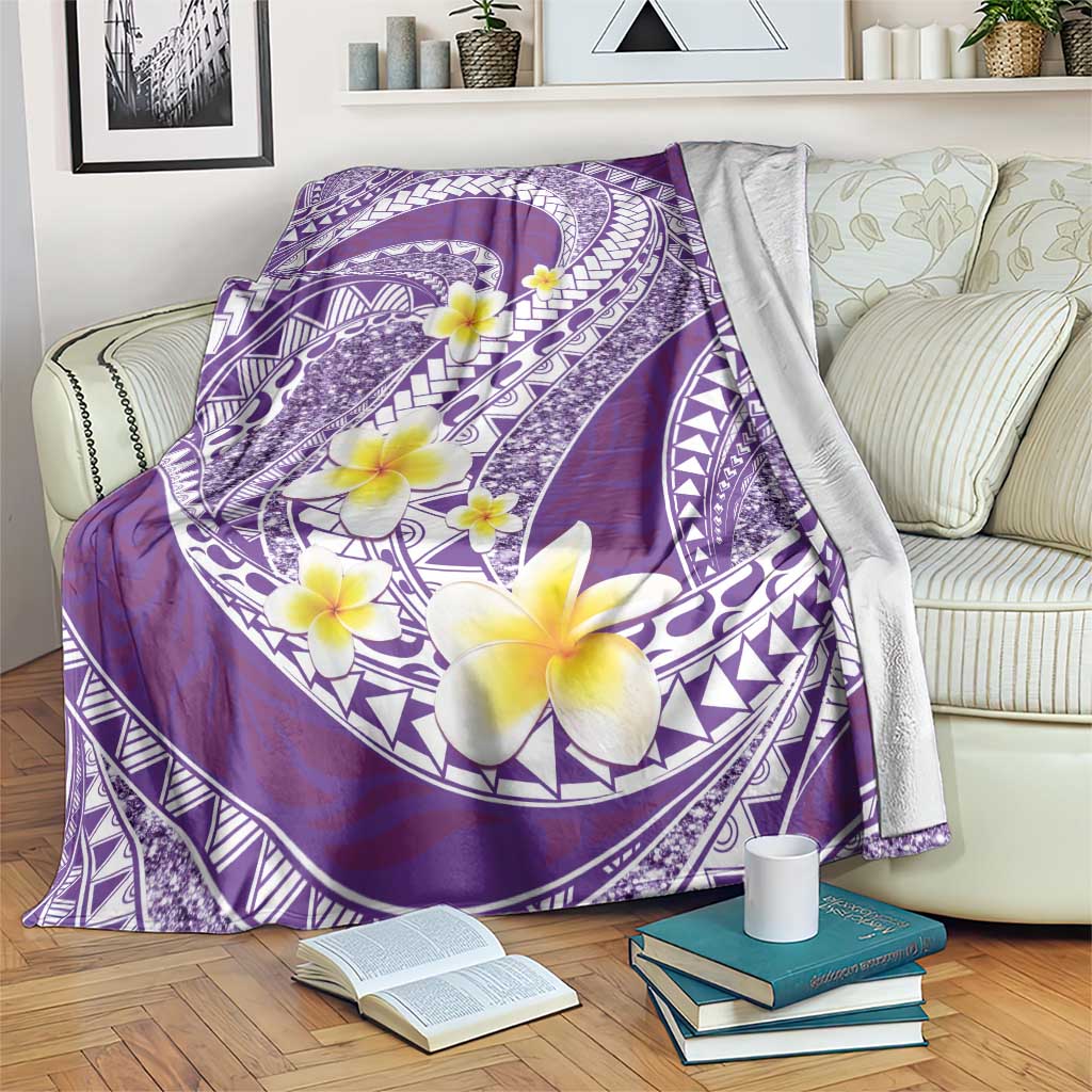Plumeria Polynesian Purple Glitter Pattern Blanket
