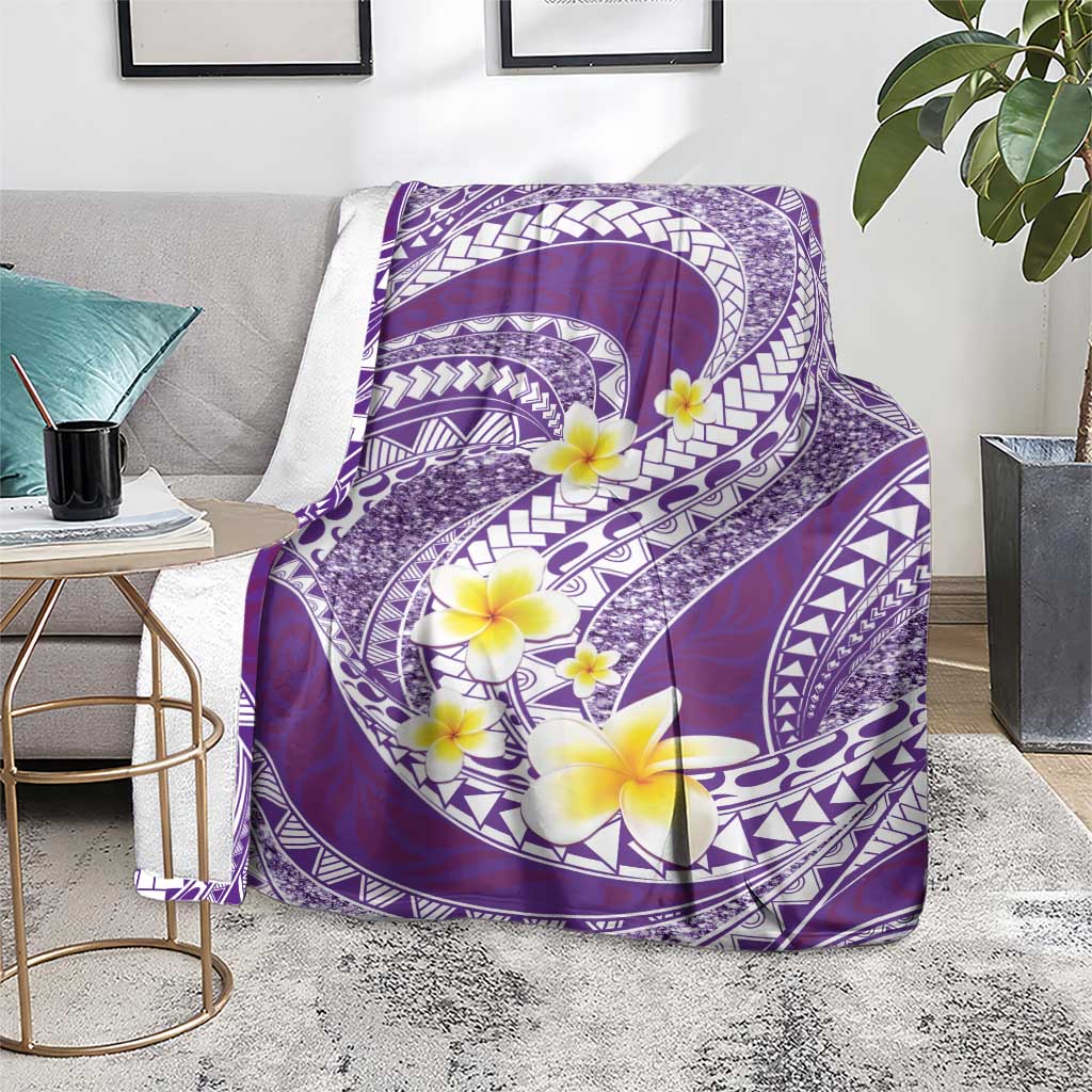 Plumeria Polynesian Purple Glitter Pattern Blanket