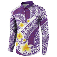 Plumeria Polynesian Purple Glitter Pattern Button Sweatshirt