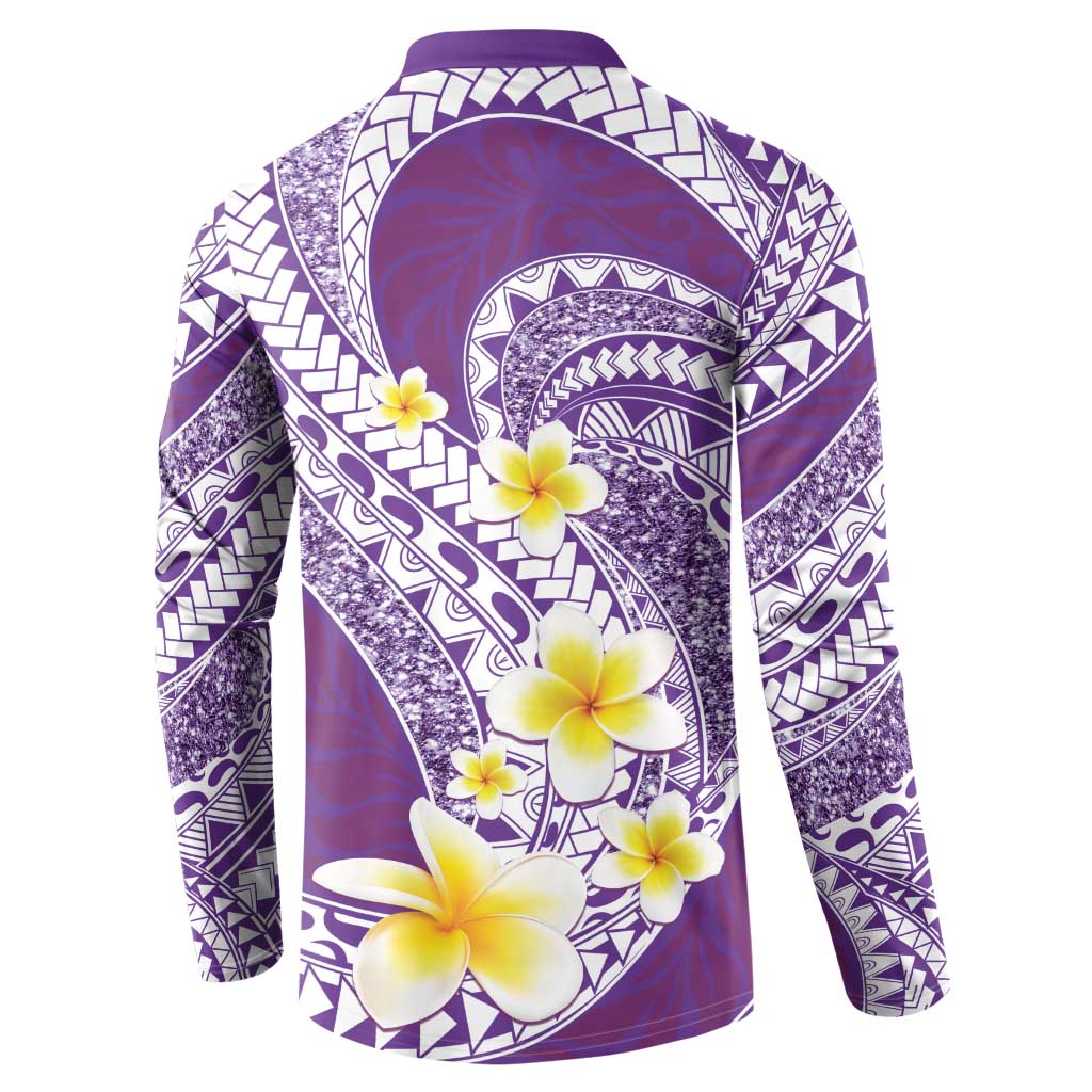 Plumeria Polynesian Purple Glitter Pattern Button Sweatshirt