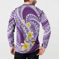 Plumeria Polynesian Purple Glitter Pattern Button Sweatshirt
