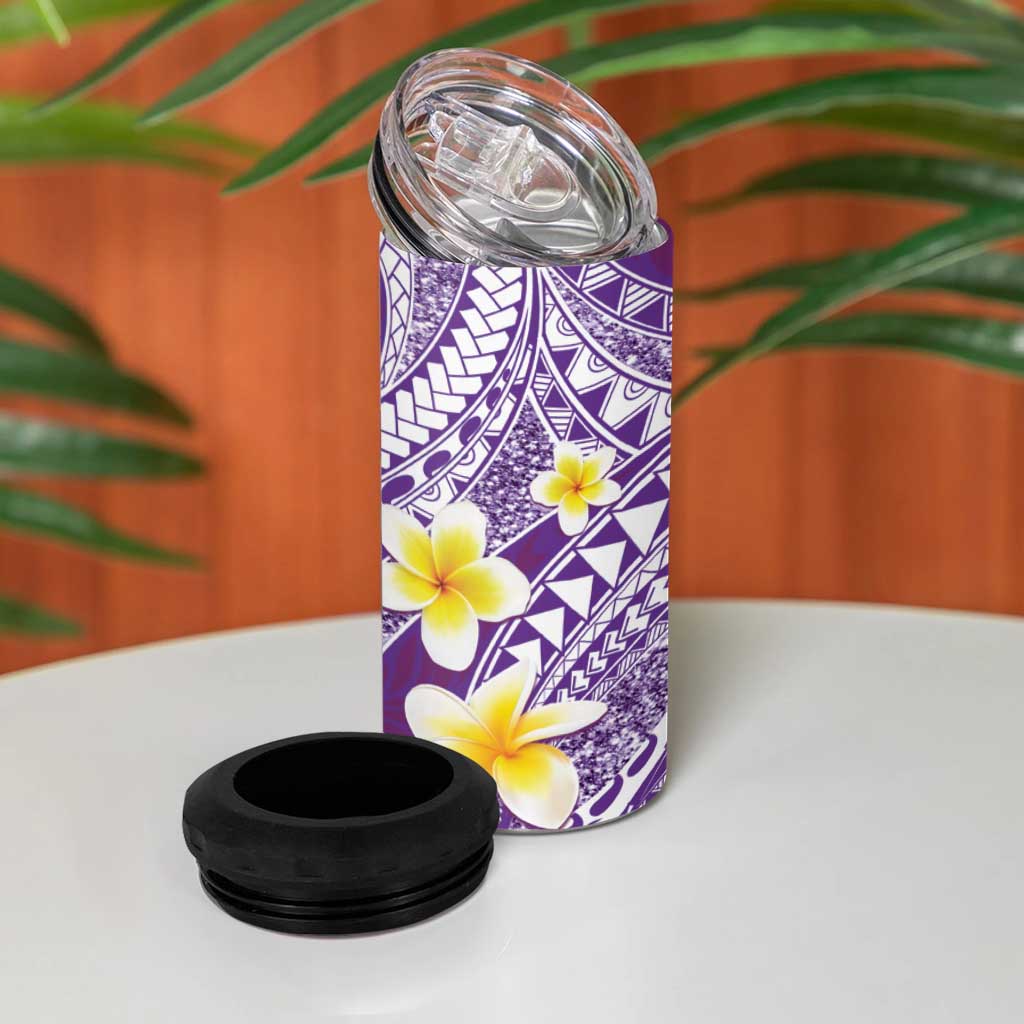 Plumeria Polynesian Purple Glitter Pattern 4 in 1 Can Cooler Tumbler LT01 - Polynesian Pride