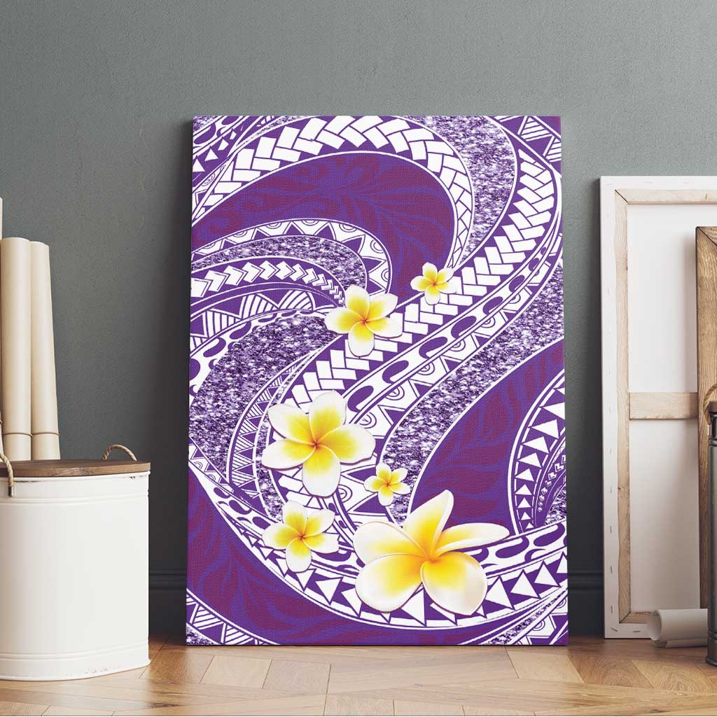 Plumeria Polynesian Purple Glitter Pattern Canvas Wall Art