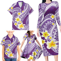 Plumeria Polynesian Purple Glitter Pattern Family Matching Long Sleeve Bodycon Dress and Hawaiian Shirt LT01 - Polynesian Pride