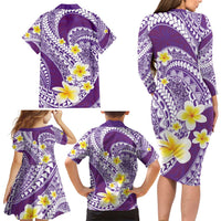 Plumeria Polynesian Purple Glitter Pattern Family Matching Long Sleeve Bodycon Dress and Hawaiian Shirt LT01 - Polynesian Pride
