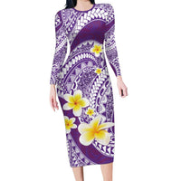 Plumeria Polynesian Purple Glitter Pattern Family Matching Long Sleeve Bodycon Dress and Hawaiian Shirt LT01 Mom's Dress Purple - Polynesian Pride