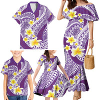 Plumeria Polynesian Purple Glitter Pattern Family Matching Mermaid Dress and Hawaiian Shirt LT01 - Polynesian Pride