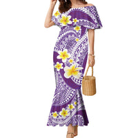 Plumeria Polynesian Purple Glitter Pattern Family Matching Mermaid Dress and Hawaiian Shirt LT01 Mom's Dress Purple - Polynesian Pride