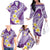 Plumeria Polynesian Purple Glitter Pattern Family Matching Off The Shoulder Long Sleeve Dress and Hawaiian Shirt