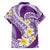 Plumeria Polynesian Purple Glitter Pattern Family Matching Off The Shoulder Long Sleeve Dress and Hawaiian Shirt