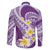 Plumeria Polynesian Purple Glitter Pattern Family Matching Off The Shoulder Long Sleeve Dress and Hawaiian Shirt