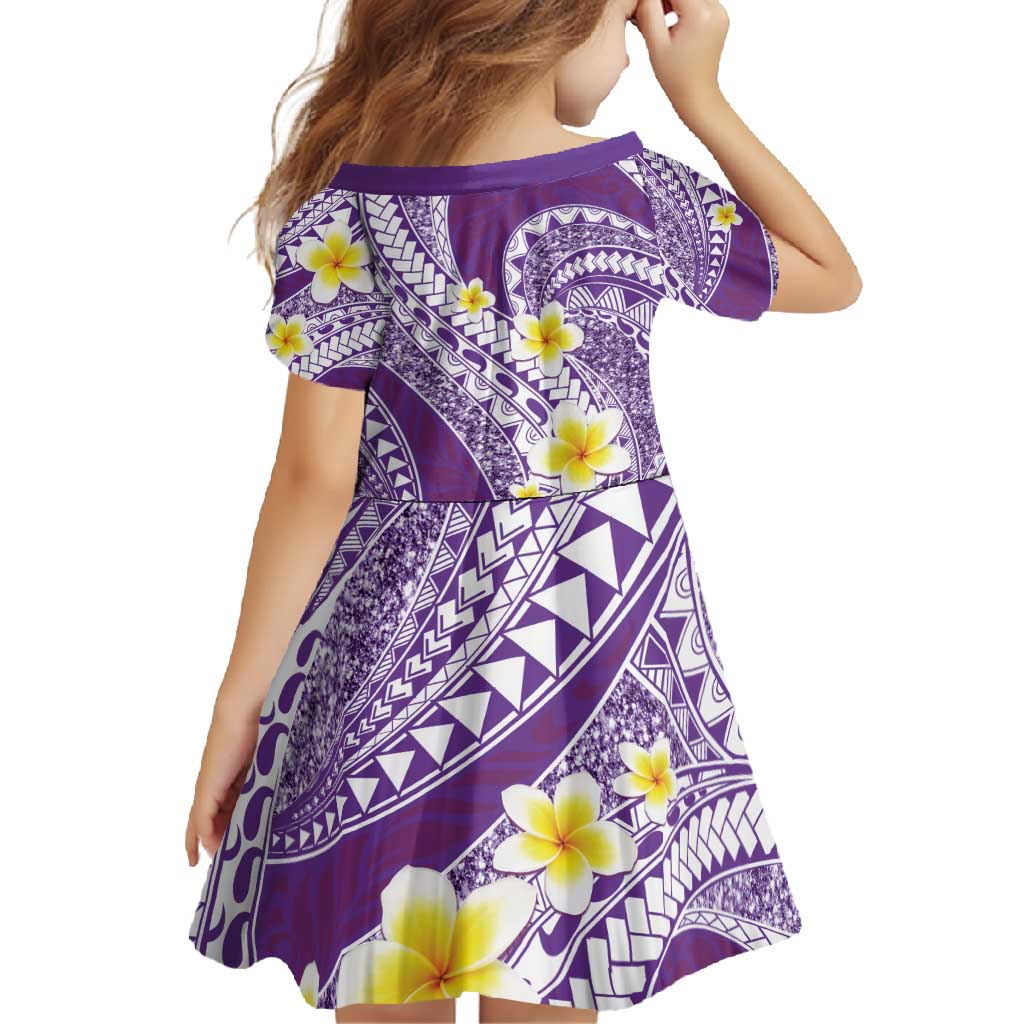 Plumeria Polynesian Purple Glitter Pattern Family Matching Off Shoulder Maxi Dress and Hawaiian Shirt
