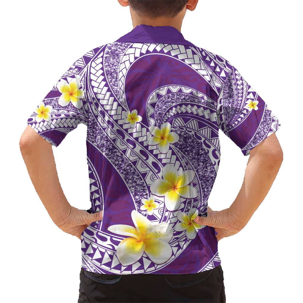 Plumeria Polynesian Purple Glitter Pattern Family Matching Short Sleeve Bodycon Dress and Hawaiian Shirt LT01 - Polynesian Pride